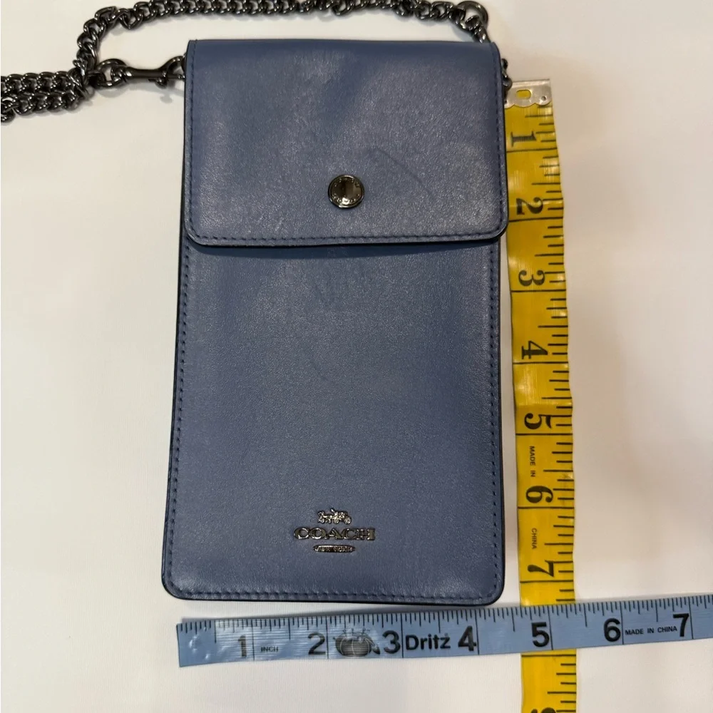 Coach Blue Leather Crossbody Phone Pouch with gunmetal gray Chain Strap
